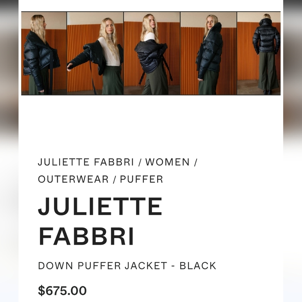 JULIETTE FABBRI Asymmetrical Down Puffer Jacket Black Sz 1 US Sz Small - Picture 3 of 16